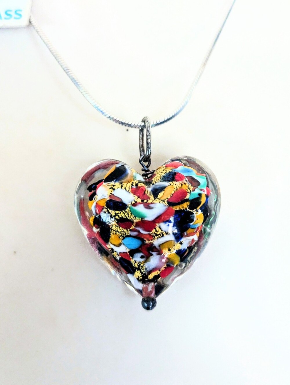 DYADEMA VENETIAN MURANO GLASS HEART & Sterling Silver Snake Chain 925 Italy 16"